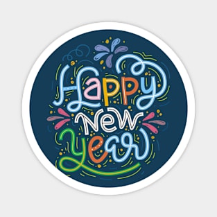 Vibrant Happy New Year Word Art Graphic Magnet